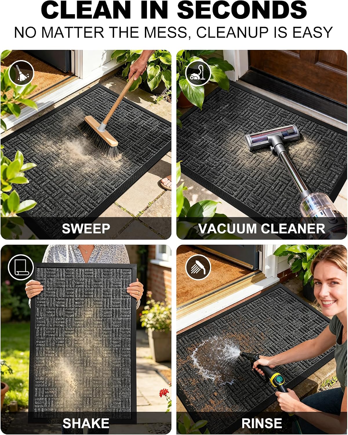 Detalle 2 de Mibao Front Door Mat (Heavy-Duty Outdoor Welcome Mat) — Dirt-Trapper, Waterproof, Non-Slip, 29.5" x 17", Grey