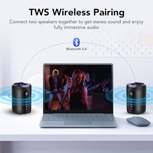 Detalle de aowoka Altavoz Bluetooth portátil con Pantalla Digital Inteligente y luces LED