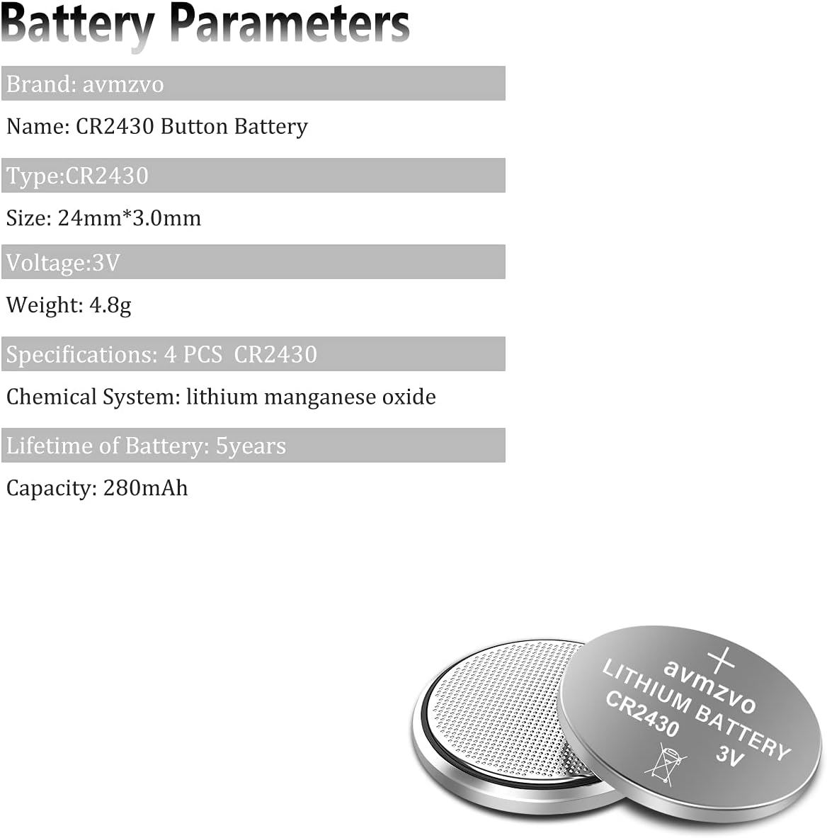 Thumbnail 3 de AVMZVO CR2430 Pile Bouton 3V 8 piles