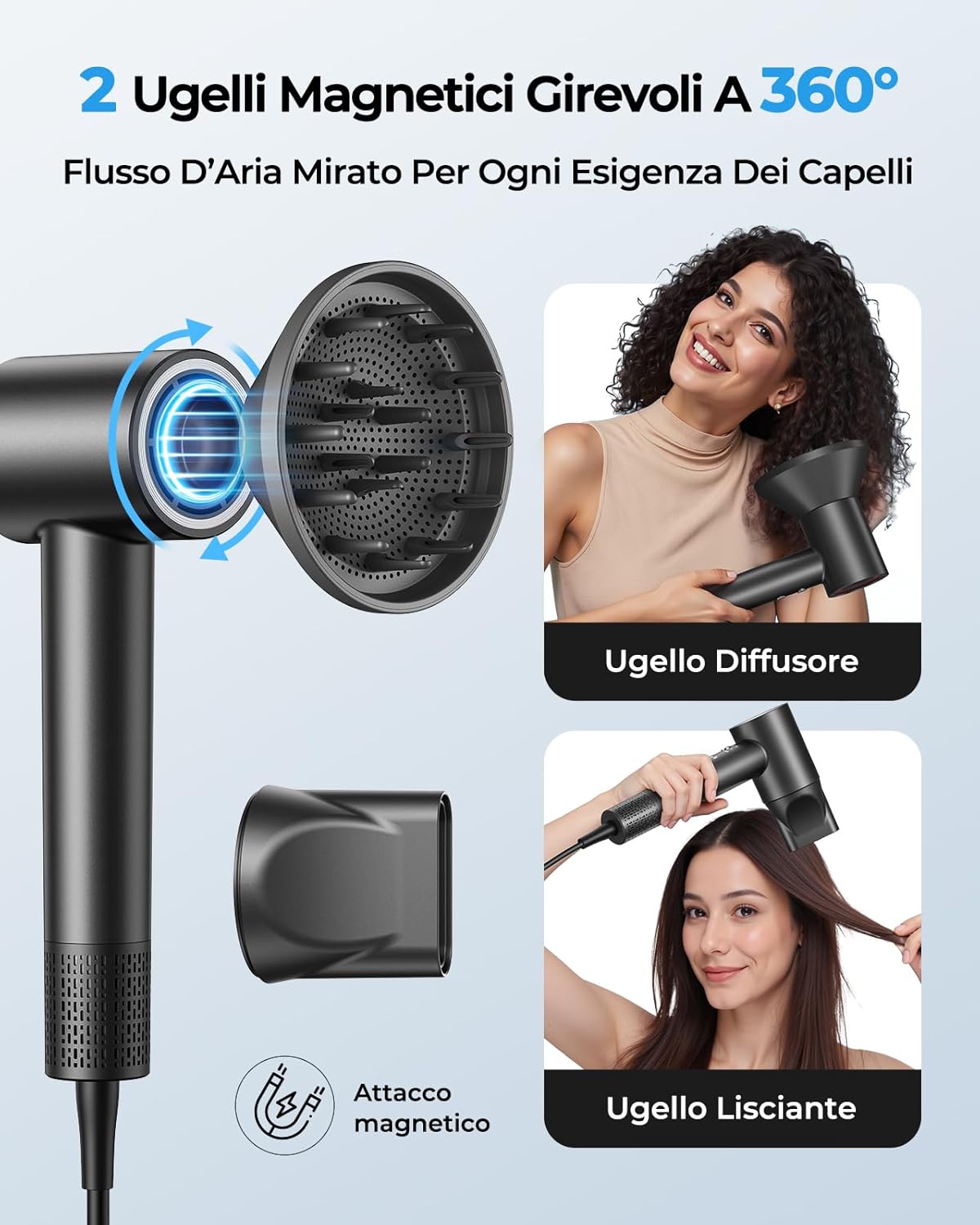 Thumbnail 3 de Asciugacapelli Ionico Phon Capelli Professionale 160.000 Giri/min con Diffusore Magnetico