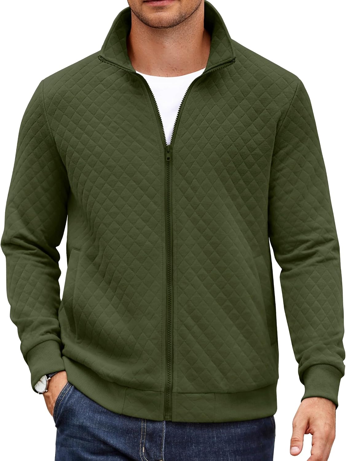 Thumbnail 4 de COOFANDY Zip Up Quilted Mock Neck Jacket