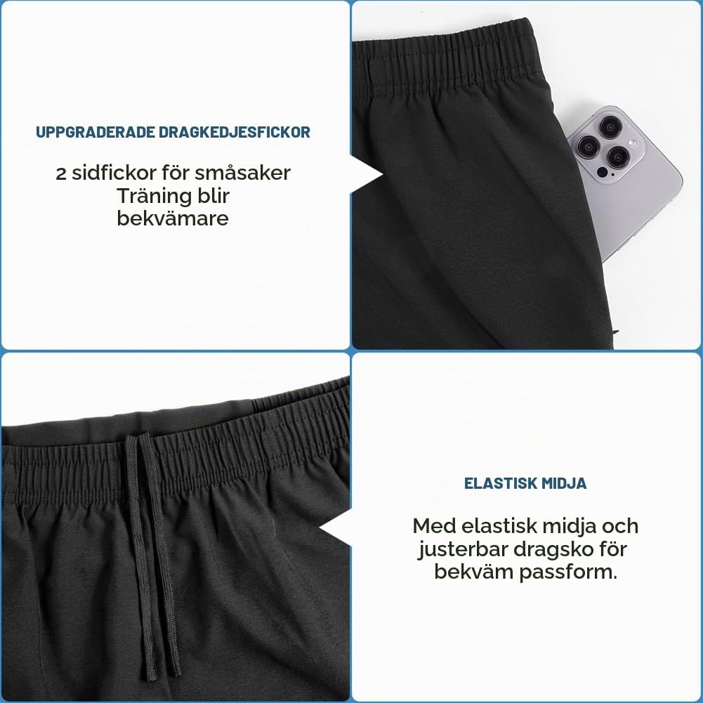 Detalle de BSBUY herrshorts för träning – snabbtorkande med justerbar midja