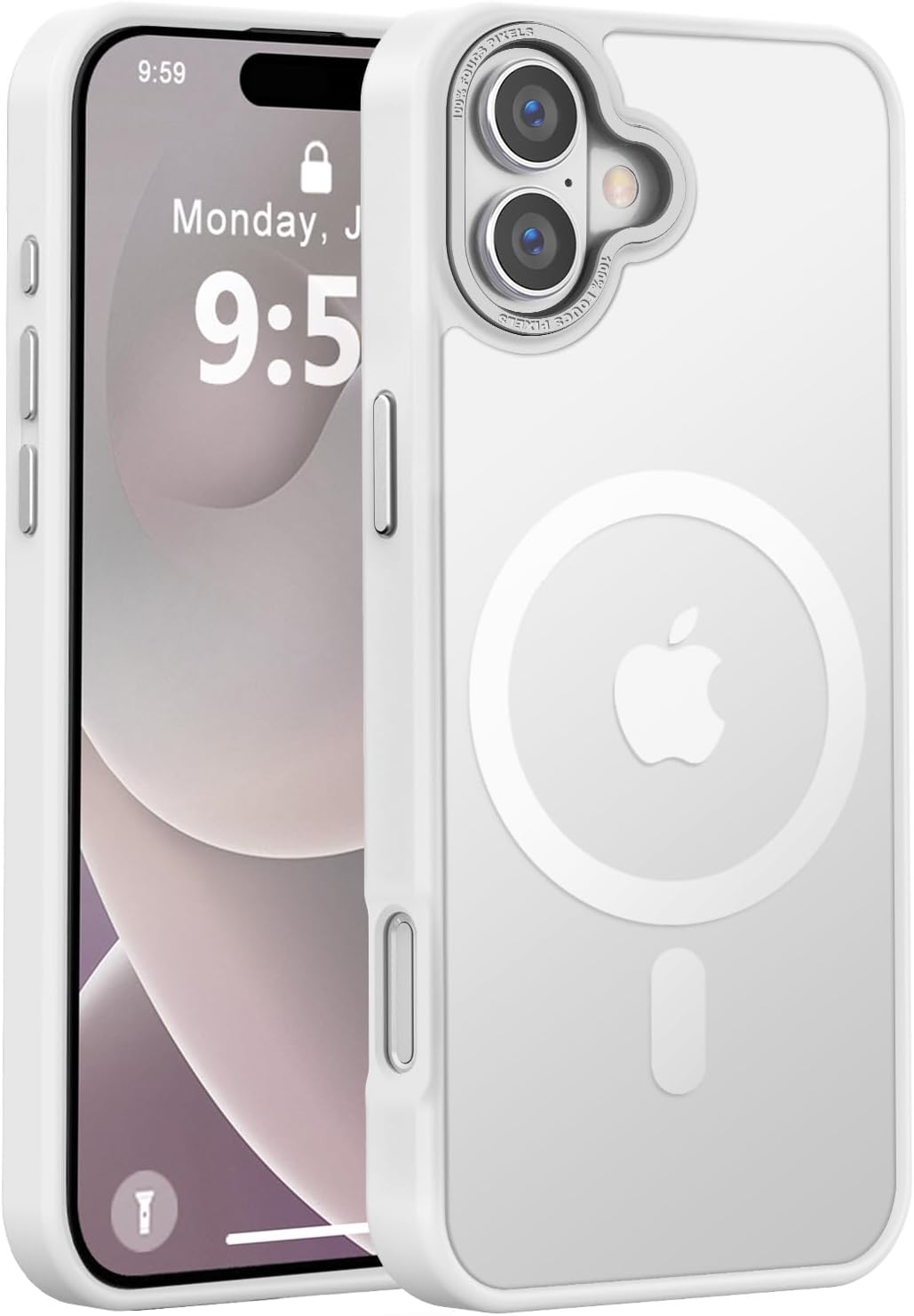 Detalle de Newfuture iPhone 16 Case with Magnetic 38‑Magnet System — 13 ft Drop Protection, MagSafe Compatible, Frosted White