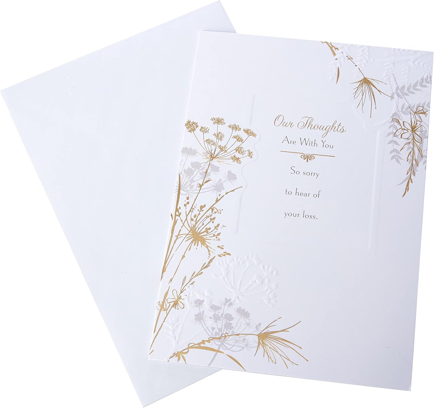 Detalle de Hallmark modernt blommigt sympatikort med guldfolie och präglade detaljer