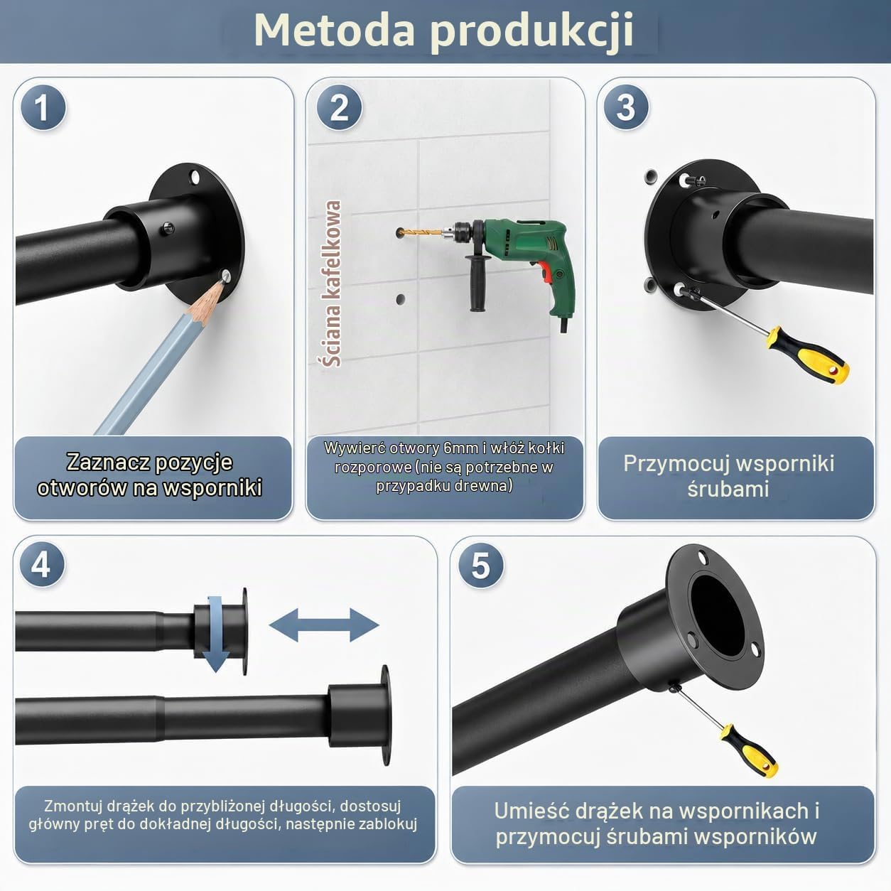 Thumbnail 6 de GDEVKHN regulowany drążek do szafy 85–235 cm, metalowy, biały, Ø 32 mm
