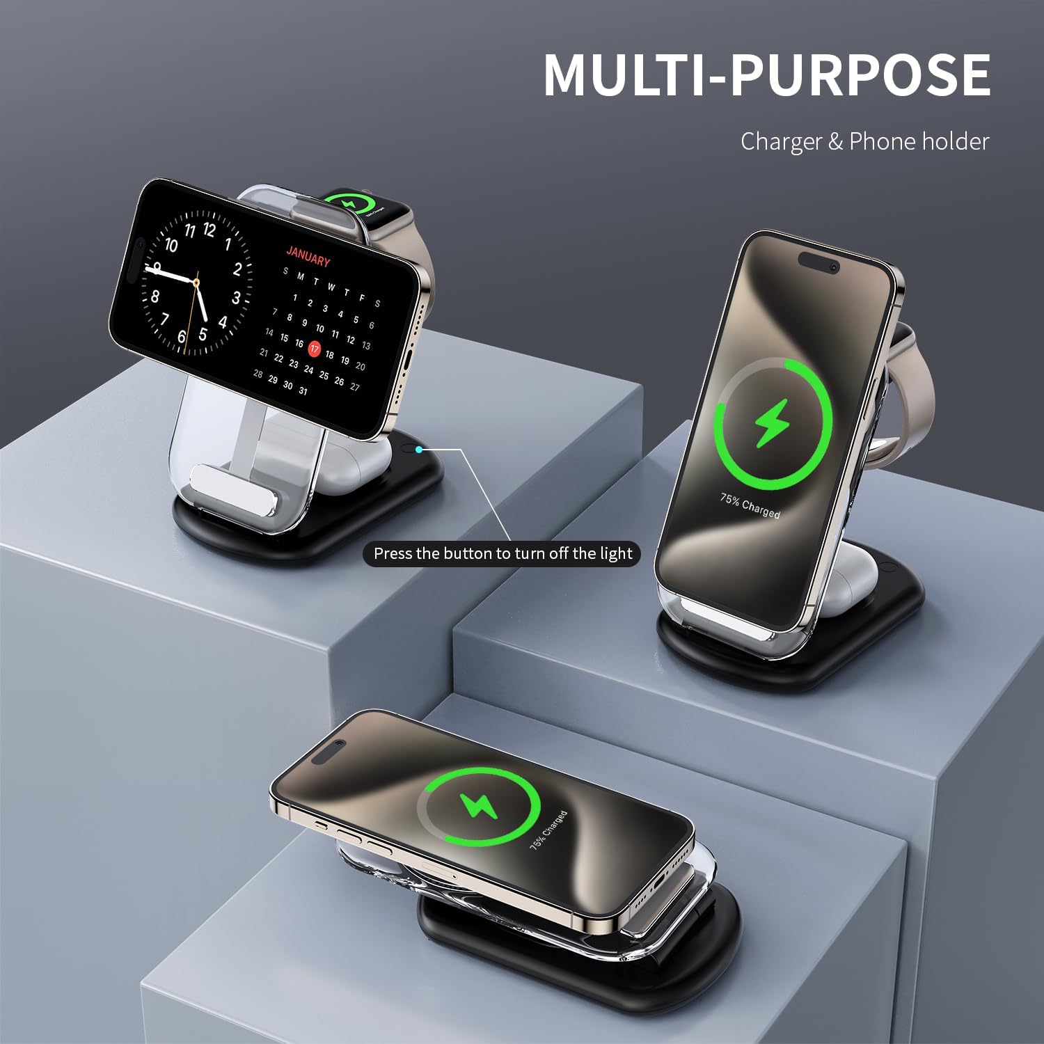 Detalle 2 de RYND W360 3-in-1 Foldable Magnetic Wireless Charger with Night Light
