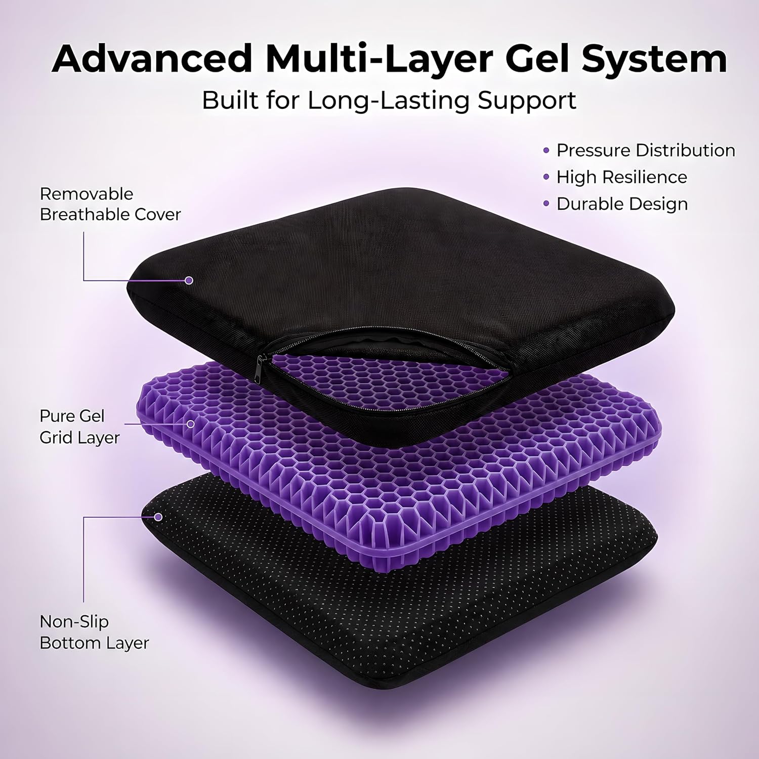 Detalle de Acaine FX-LYC-02 Gel Seat Cushion, 18 x 18 x 1.8-Inch, Purple