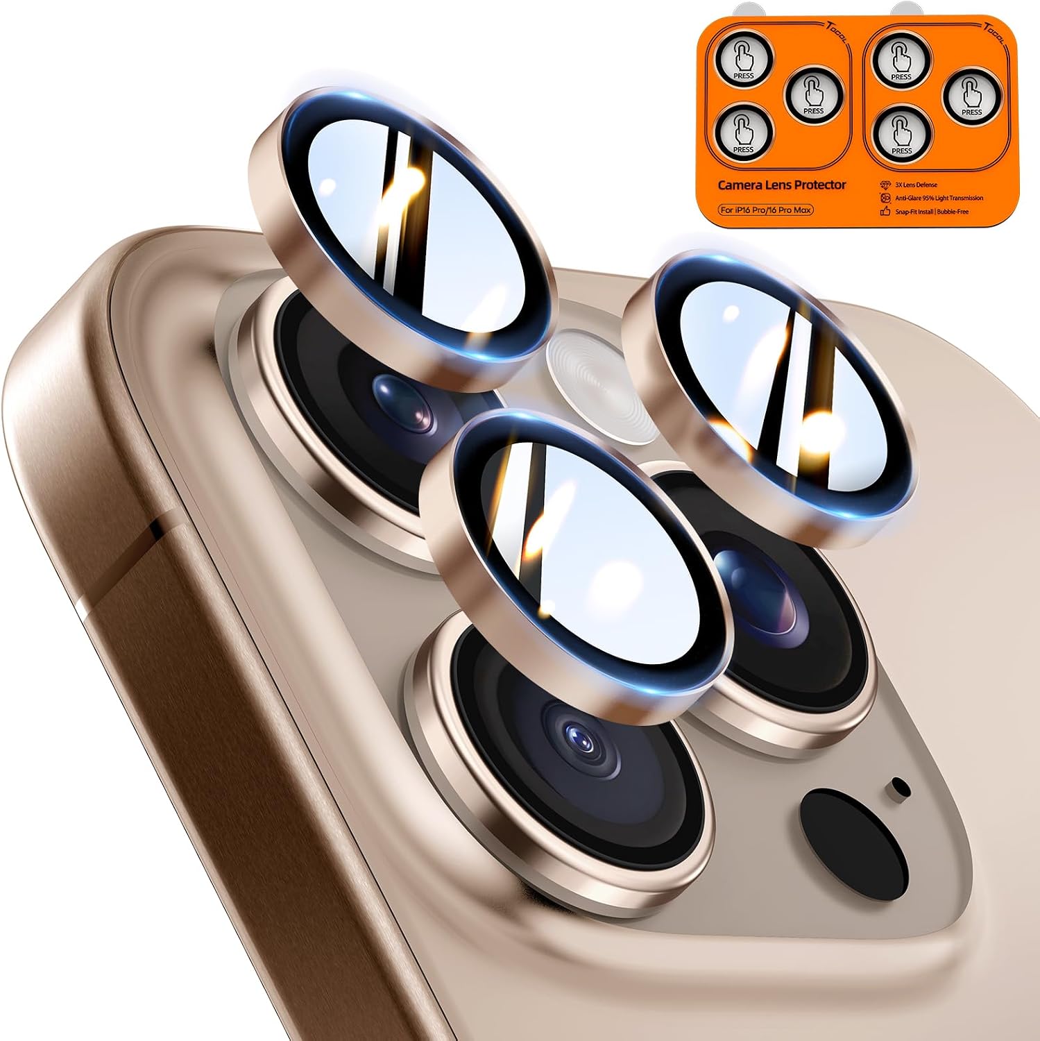 Detalle de TOCOL Camera Lens Protectors for iPhone 16 Pro Max / 16 Pro