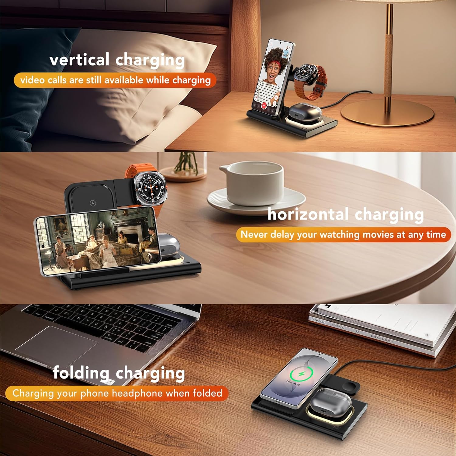 Thumbnail 6 de Samsung Wireless Charging Station 3-in-1: Foldable 3-in-1 with Nightlight (S26/S25/S24/S23/S22, Watch, Buds)