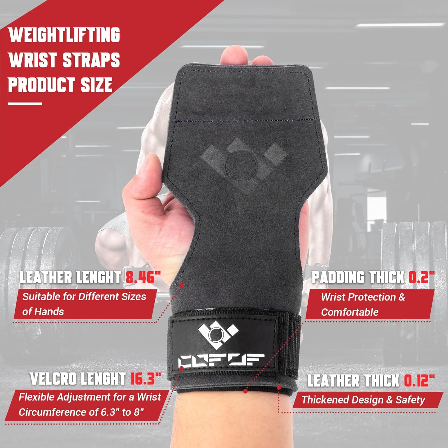 Thumbnail 2 de COFOF Zughilfen Leder – Lifting Straps aus Veloursleder für schweres Krafttraining