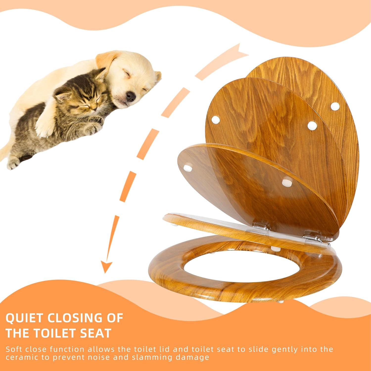 Thumbnail 2 de Angel Shield Natural Oak Toilet Seat with Quiet Close, Quick Release Hinges and Antibacterial Surface