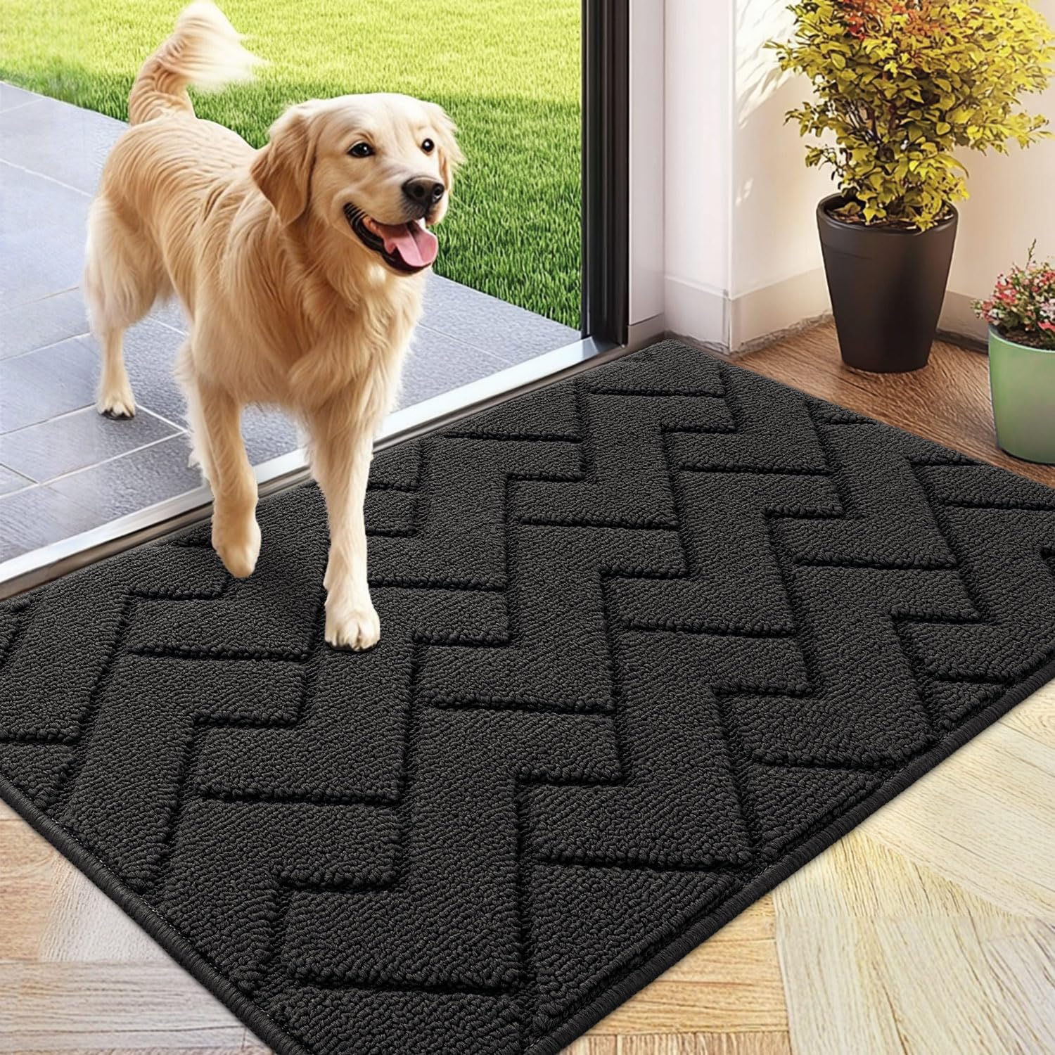 Detalle de Biscpro Door Mat 60x90cm (Indoor/Outdoor) – Washable Non-slip Dirt Trapper in Dark Grey