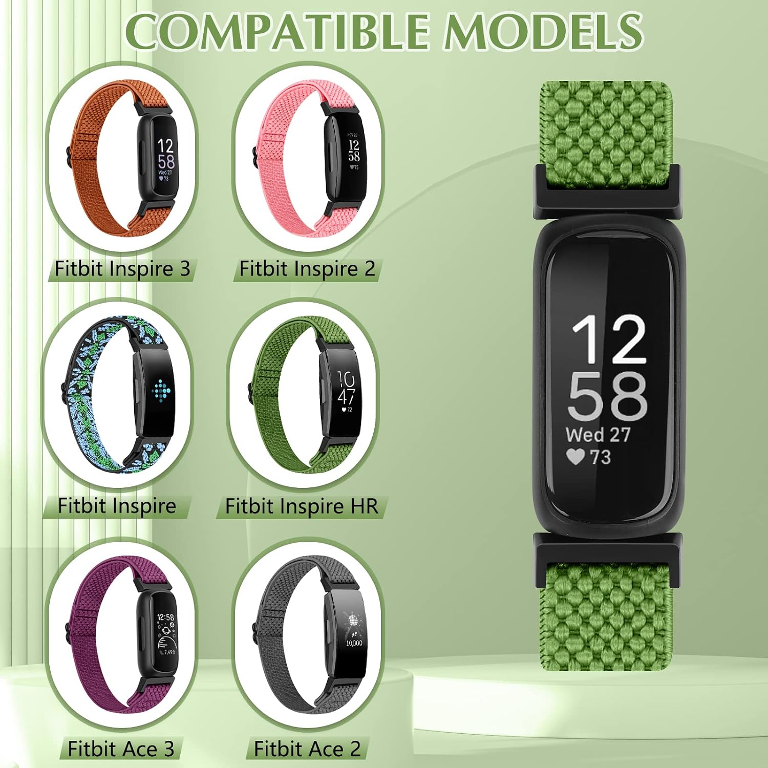 Detalle de SHIJZWD Adjustable Elastic Nylon Watch Strap for Fitbit Inspire 3/Inspire 2/Inspire/Inspire HR & Ace 2/Ace 3