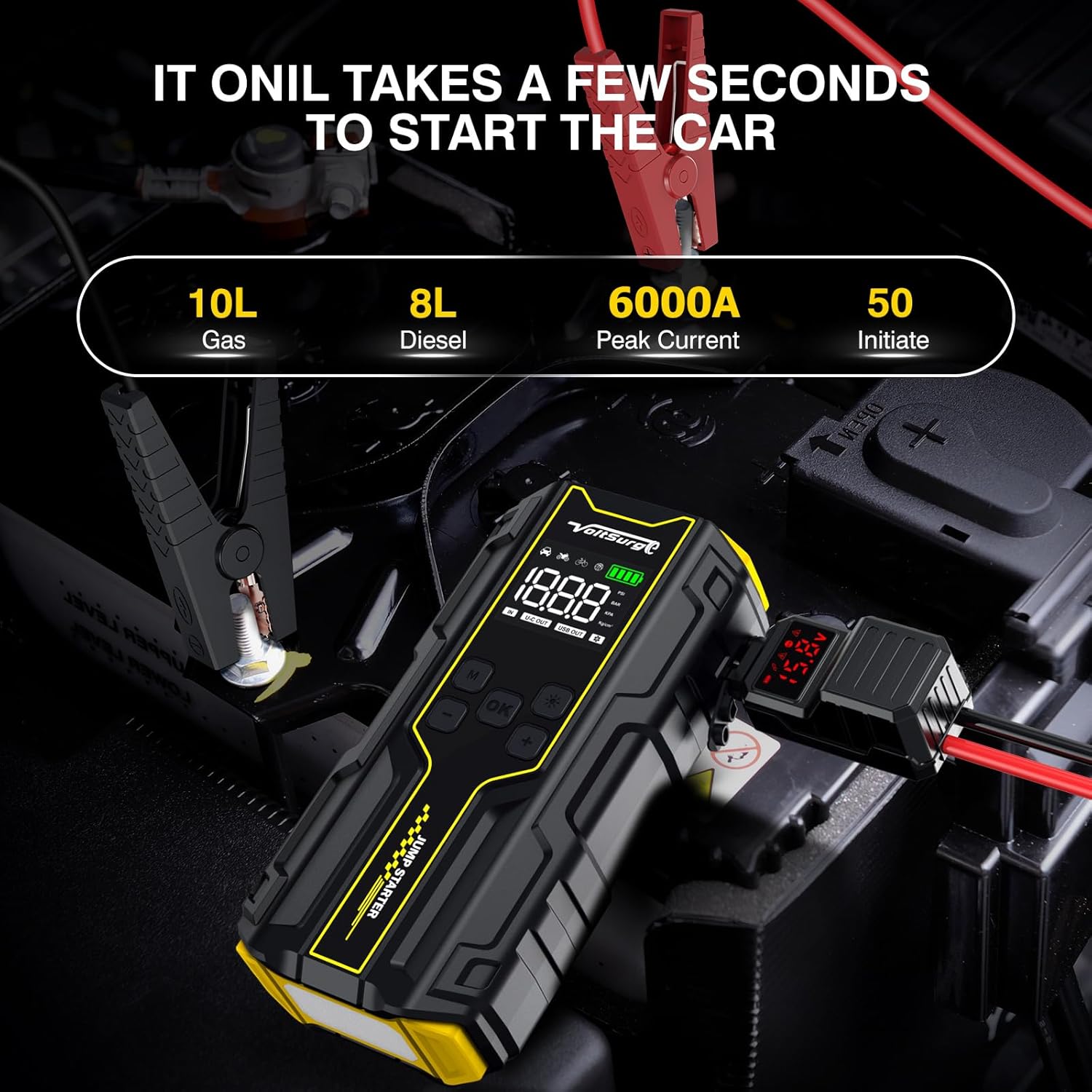 Detalle 2 de Avviatore Emergenza per Auto 12V 7000A con compressore 150PSI e doppia USB