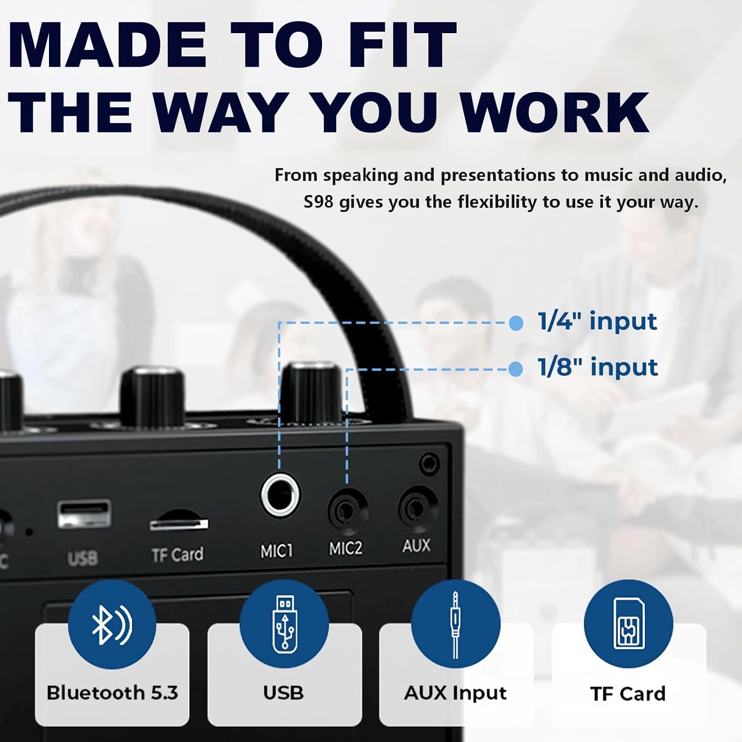 Detalle 2 de HW HAOWORKS S98 Voice Amplifier, 50W Peak Portable PA with UHF Headset Mic