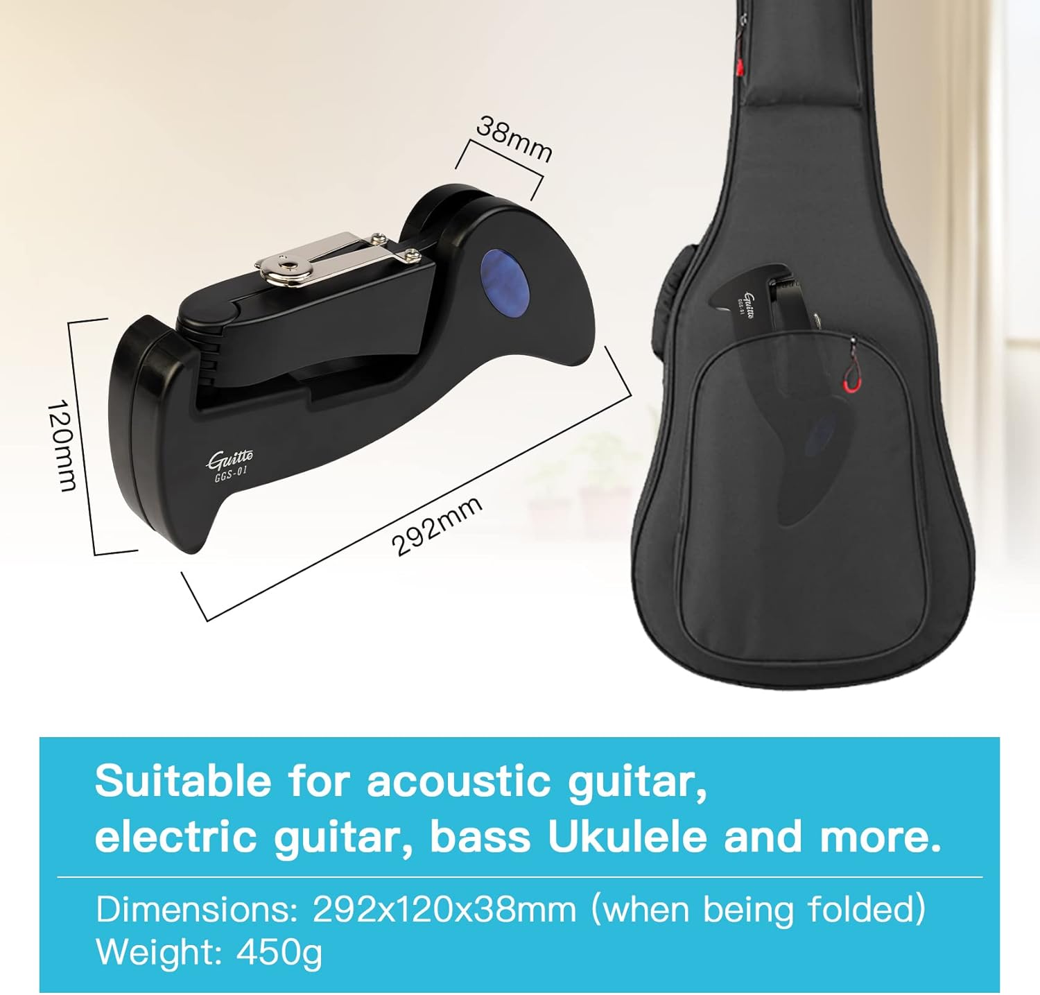 Detalle de GUITTO GGS-01 Guitar Stand Tripod Adjustable Classic A-Frame Stand