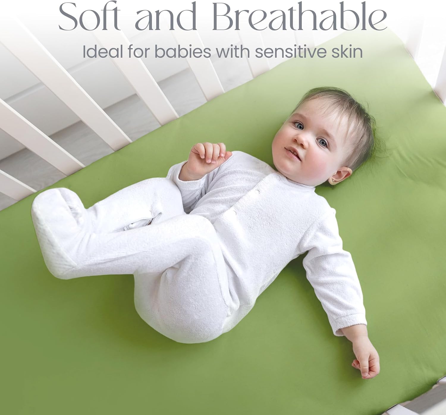 Thumbnail 5 de Green Cot Sheets 120x60 Fitted – 2 Pack Organic Cotton – Ultra Soft Cot Bed Sheets for Daily Use