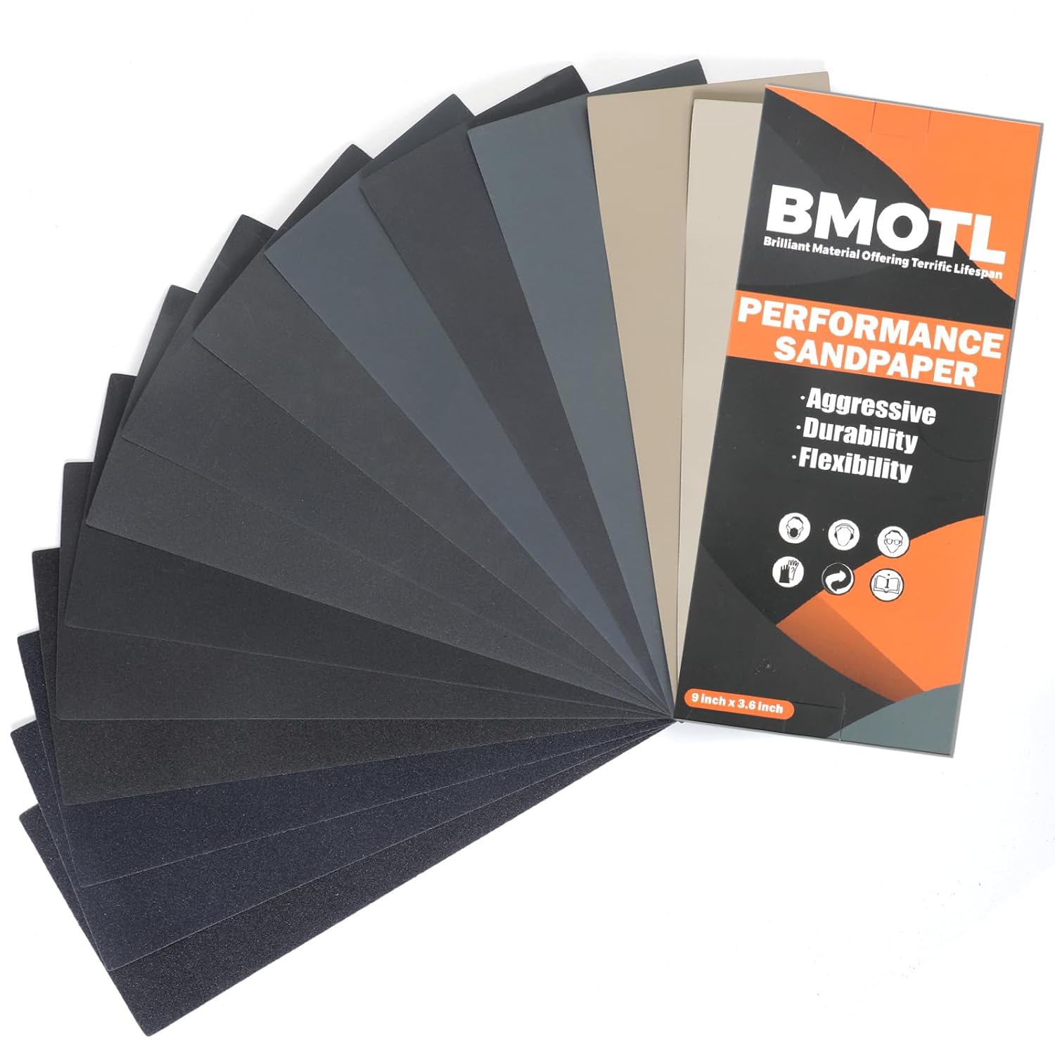 Detalle de BMOTL Wet Sanding Paper, 42 Wet/Dry Sheets, 120–5000 Grit Silicon Carbide