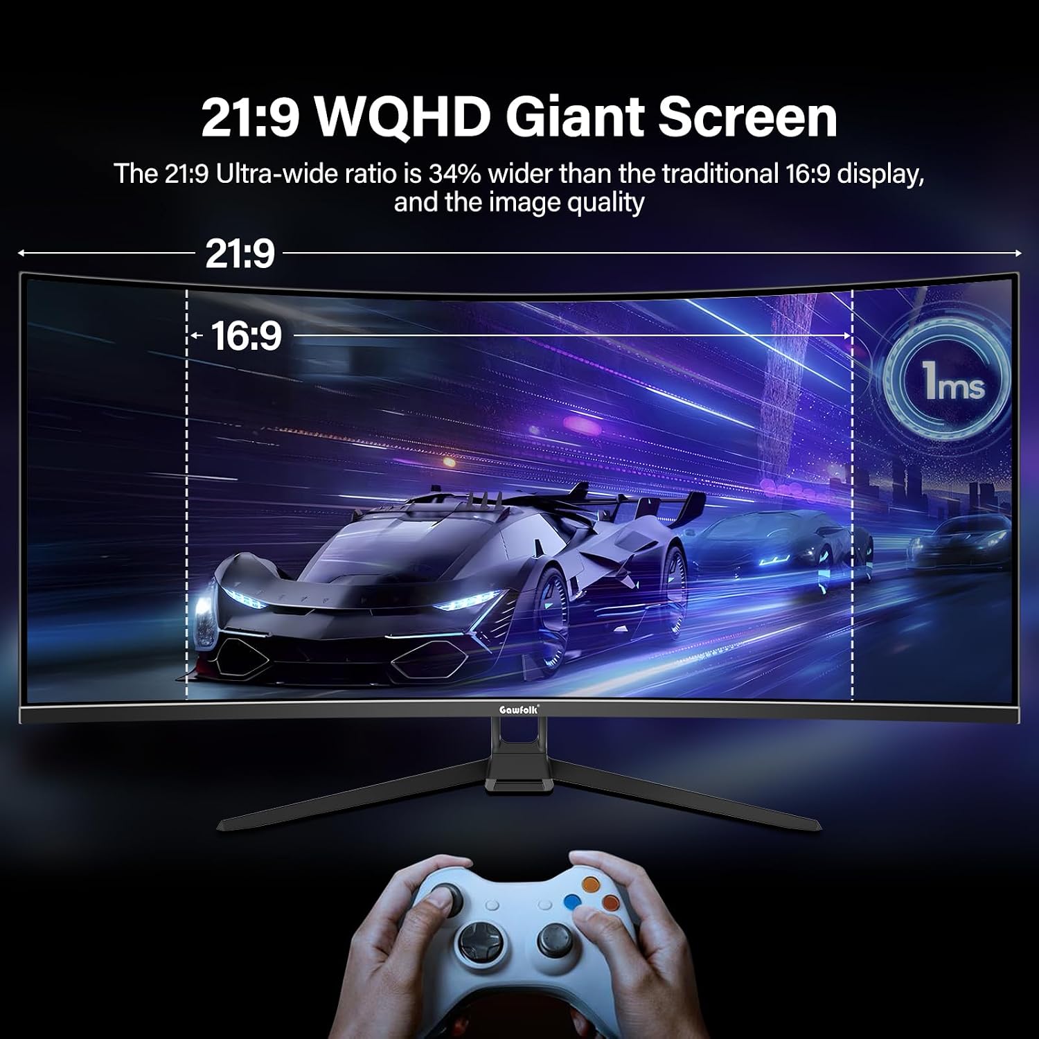 Detalle de Gawfolk 34 Inch Ultrawide Curved Gaming Monitor 165Hz