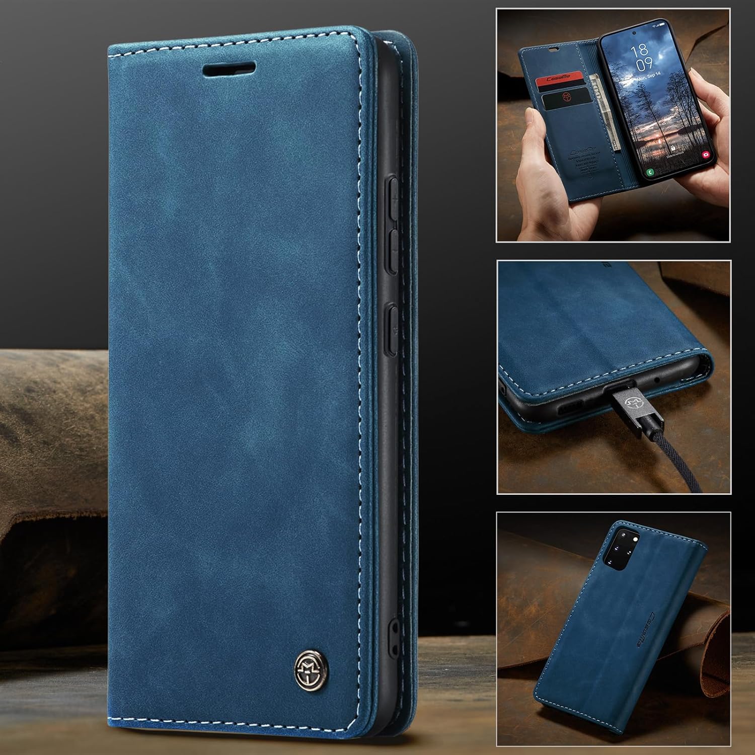 Thumbnail 4 de Lanranwa Flip-Case Hülle für Samsung Galaxy S20 Plus 5G – Blau, Premium Lederoptik mit Kartenfach und Standfunktion