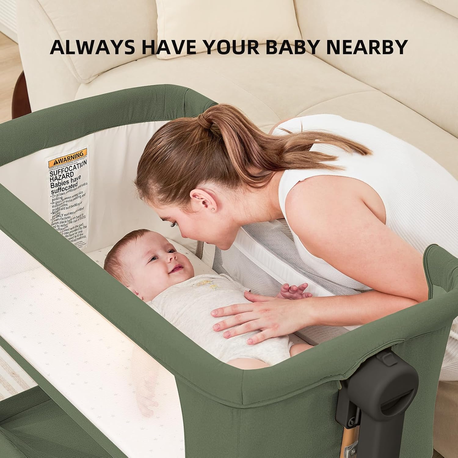 Detalle de ANGELBLISS Y08 3-in-1 Baby Bassinet, Rocking Bedside Sleeper, Green