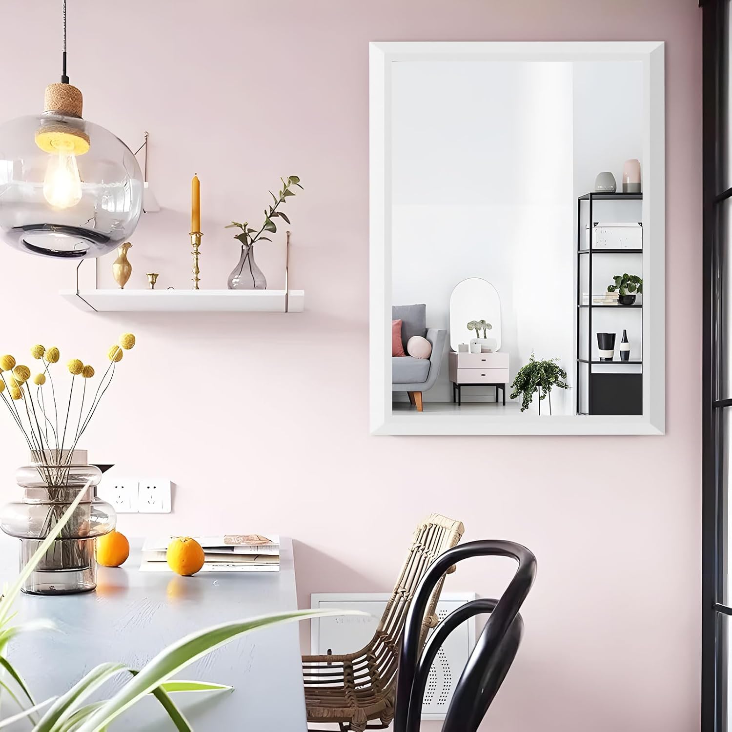 Detalle de Amorho 28x36 Inch White Thick Metal Framed Wall Mirror