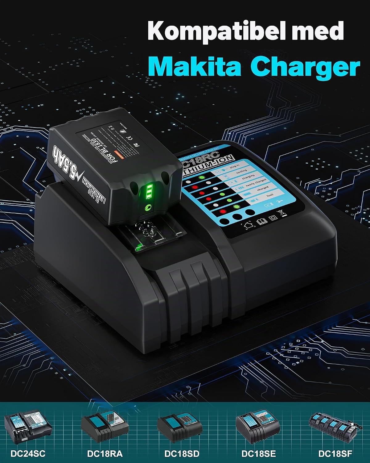 Thumbnail 4 de BATTOOL 18 V 8,0 Ah Li-ion-batteri för Makita LXT-verktyg