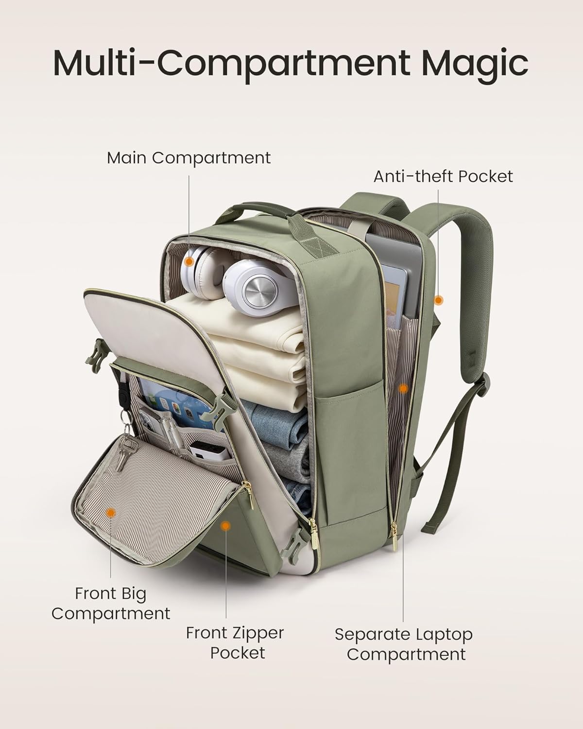 Detalle de LOVEVOOK 40L Travel Backpack carry-on backpack