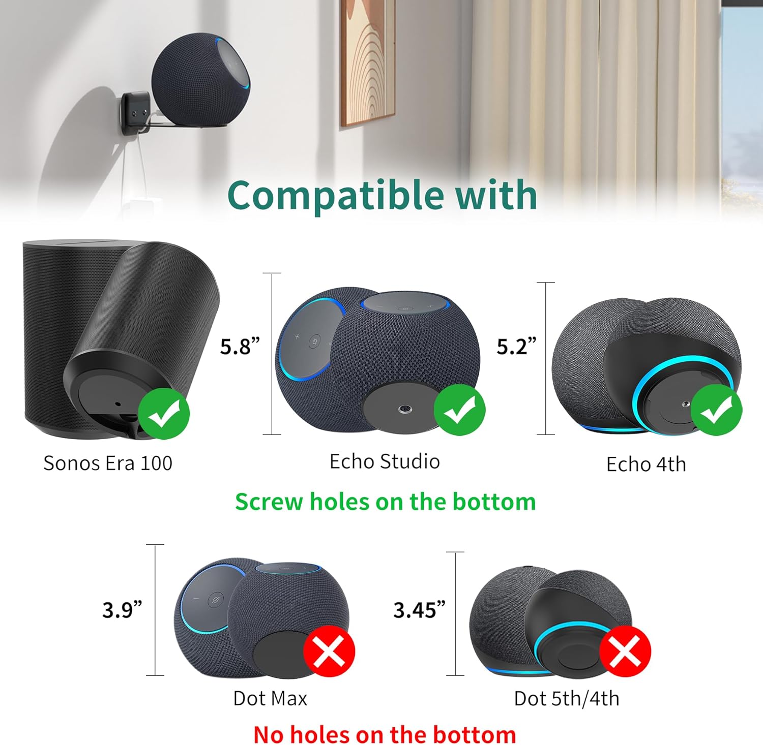Detalle 2 de HomeMount Adjustable Speaker Wall Mount for Sonos Era 100 (Pair)