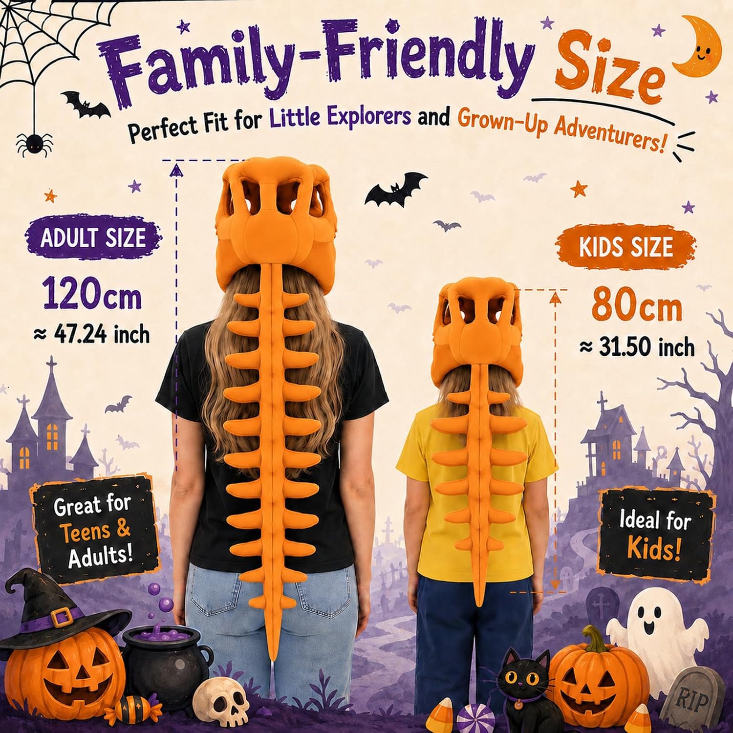 Detalle de Sachie Dinosaur Skeleton Costume for Kids (Spinosaurus Purple) — Cozy Plush with Skull & Spine