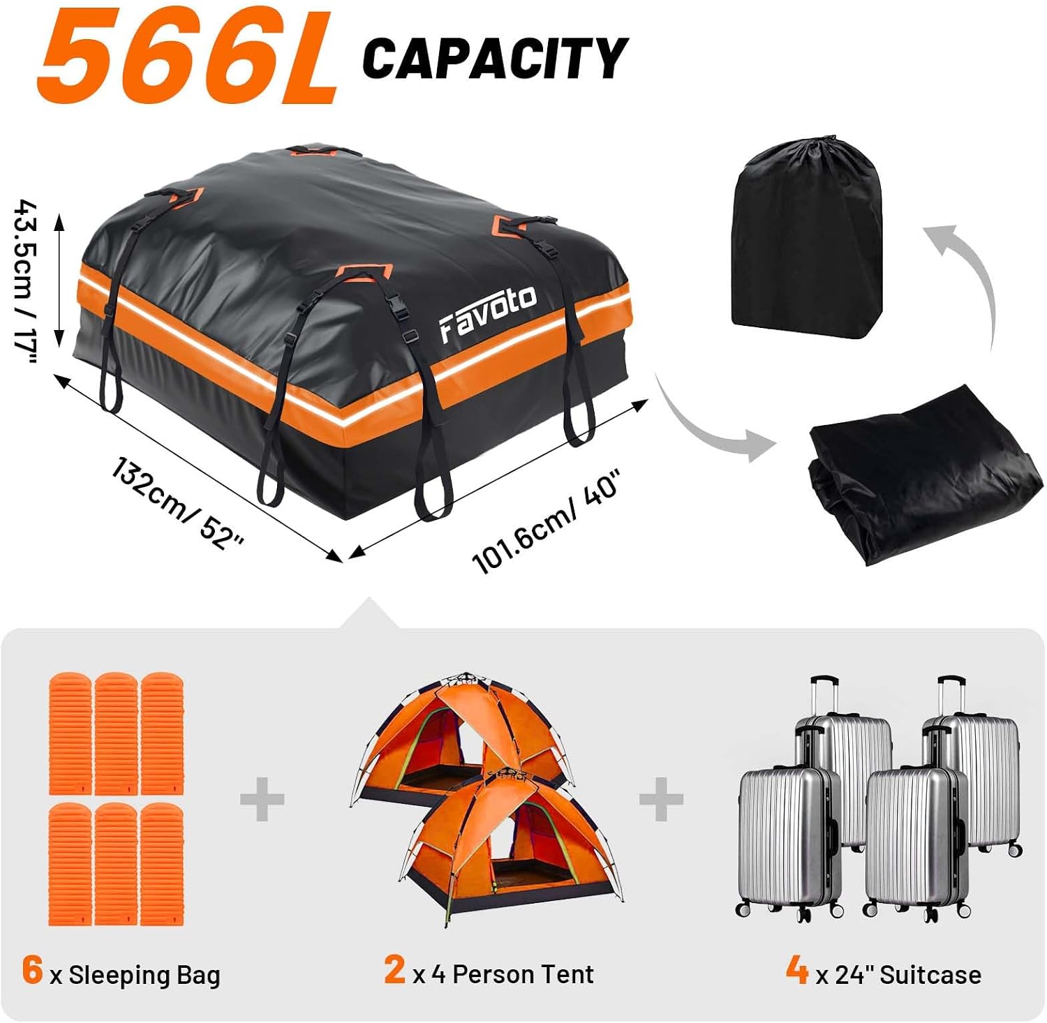 Thumbnail 6 de Favoto Coffre de toit voiture imperméable 566 L pliable (orange) avec tapis antidérapant