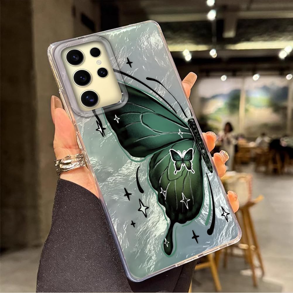 Detalle de Tedyhulle Hülle für Samsung Galaxy S25 Ultra – Weiches TPU-Rahmen, harte PC-Rückseite, Schmetterling Motive