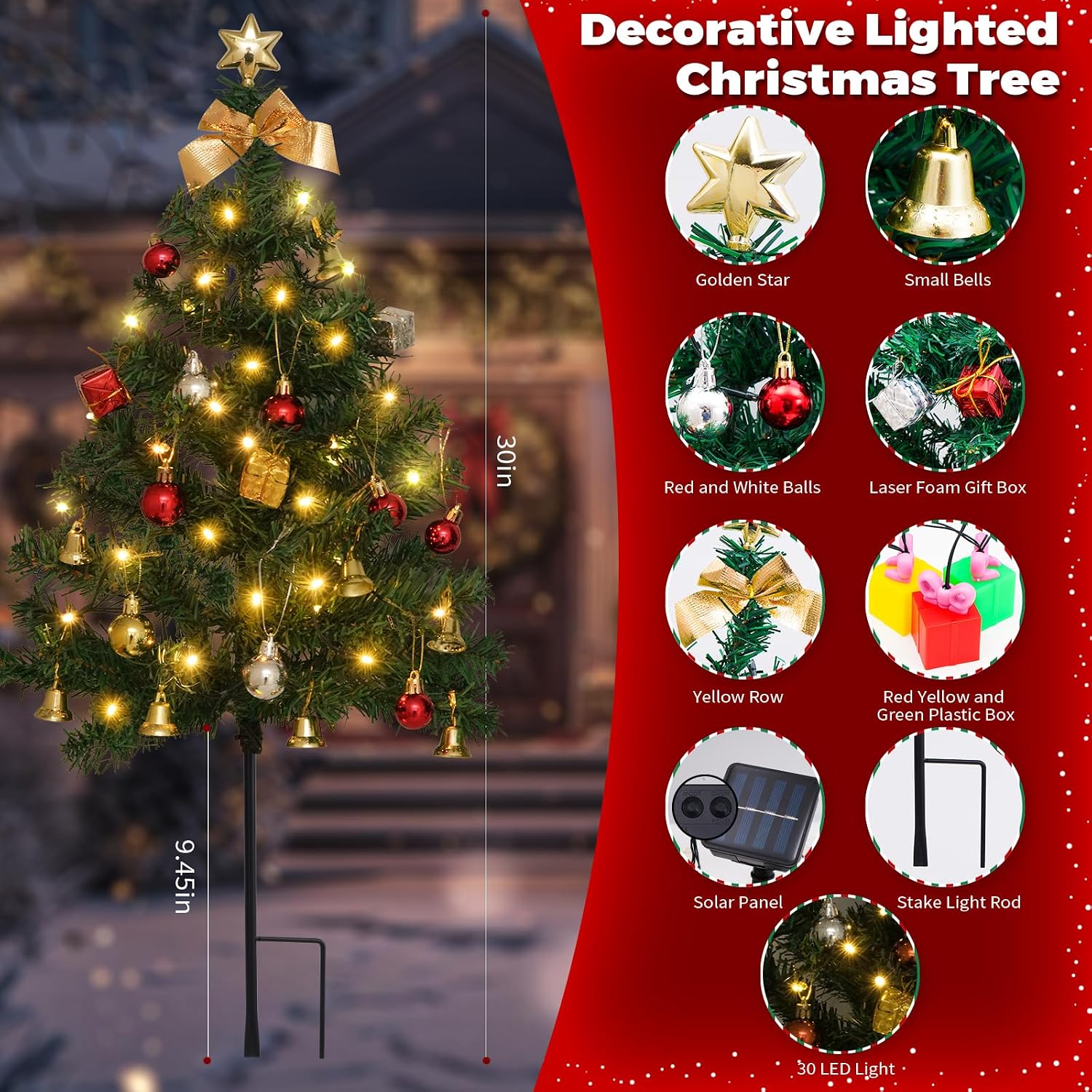 Detalle de ILLUMINEW Solar Christmas Tree Lights, 30-Inch