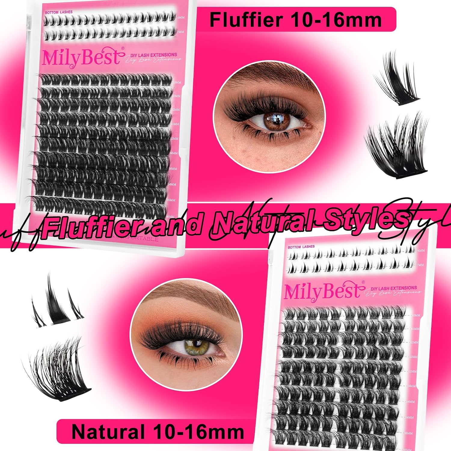 Thumbnail 3 de MilyBest Lash Clusters Kit (808 pcs) with D Curl, 4 Styles + Dual-ended Lash Glue & Tools