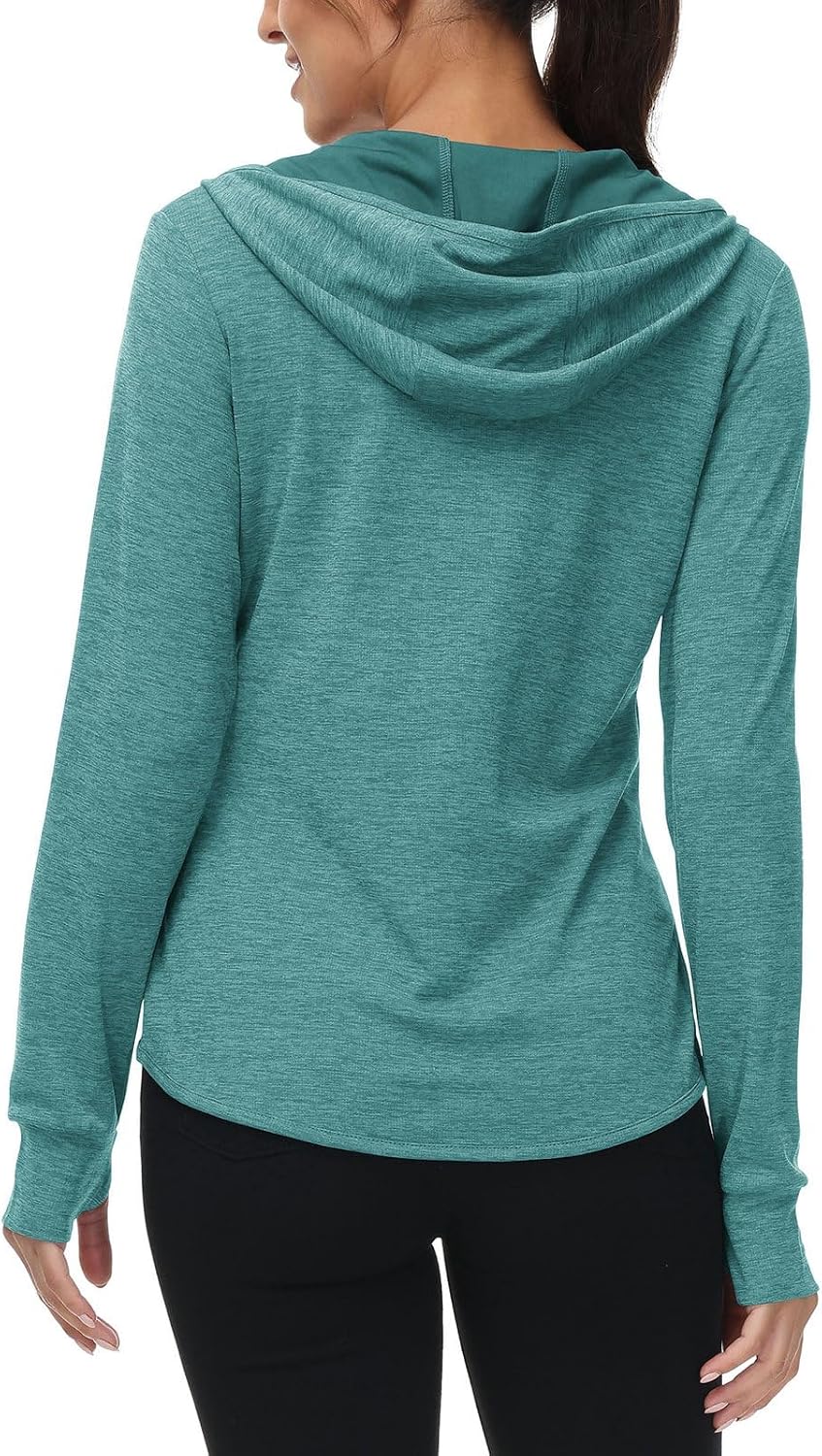 Detalle de Rdruko Damen-Laufjacke mit Kapuze UPF50+ – Vollreißverschluss, 4 Taschen, leicht & atmungsaktiv