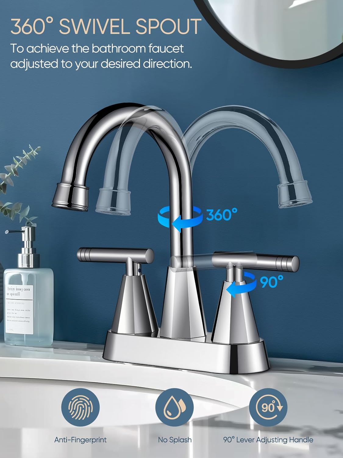 Thumbnail 1 de Cobbe 3-Hole 4-Inch Centered Chrome Bathroom Faucets (2-Pack) with Pop Up Drain & 2 Hoses