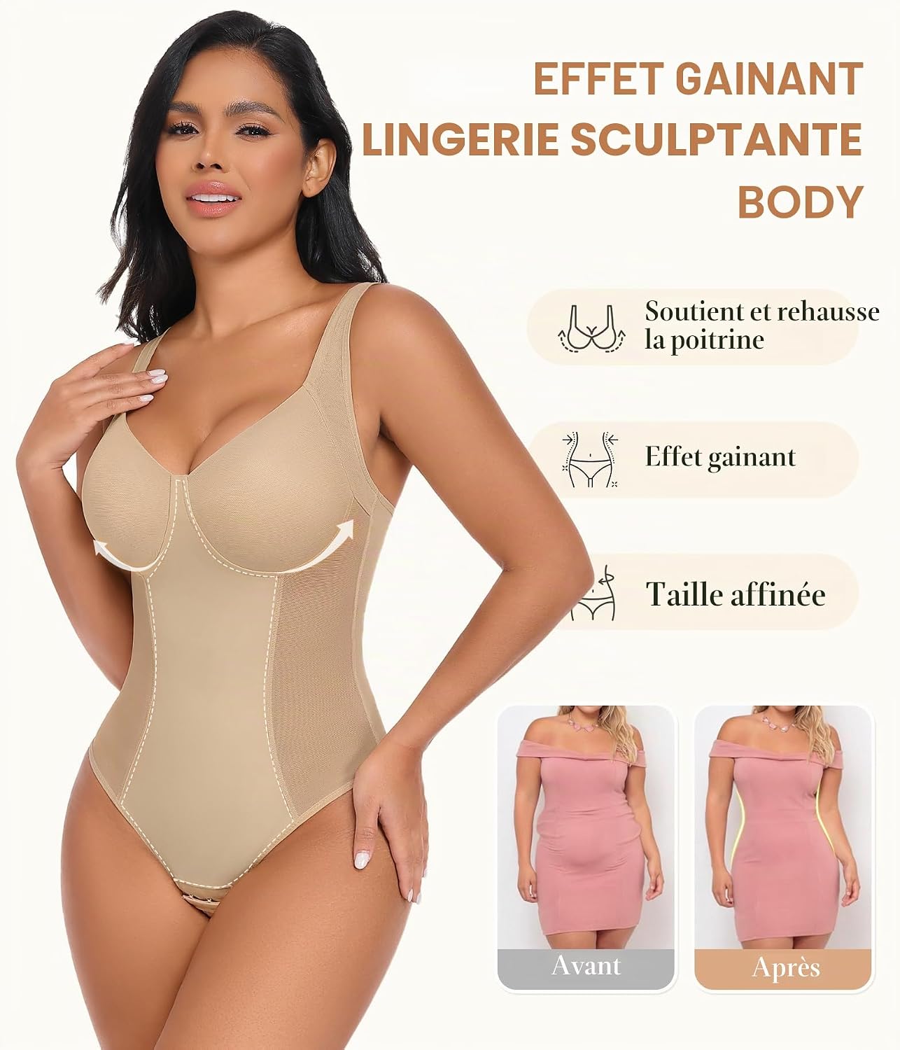 Detalle de Niwicee Body Gainant Femme Ventre Plat – Body Shapewear transparent et sans couture