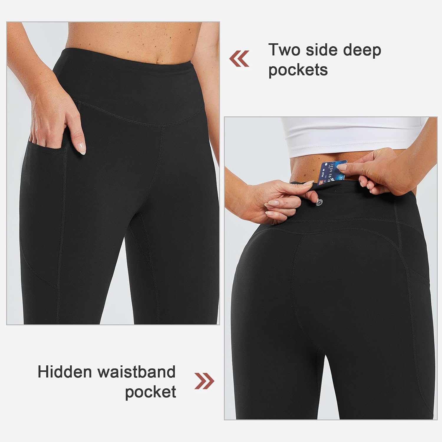 Detalle de BALEAF Women's 10" Running Shorts with Pockets: Knee-Length, High-Waisted Biker Short Trousers
