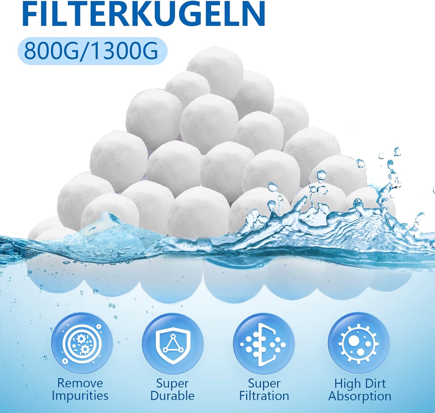 Detalle de Filterbälle für Sandfilteranlagen – 800 g Ersatz für 28 kg Filtersand aus Polyester