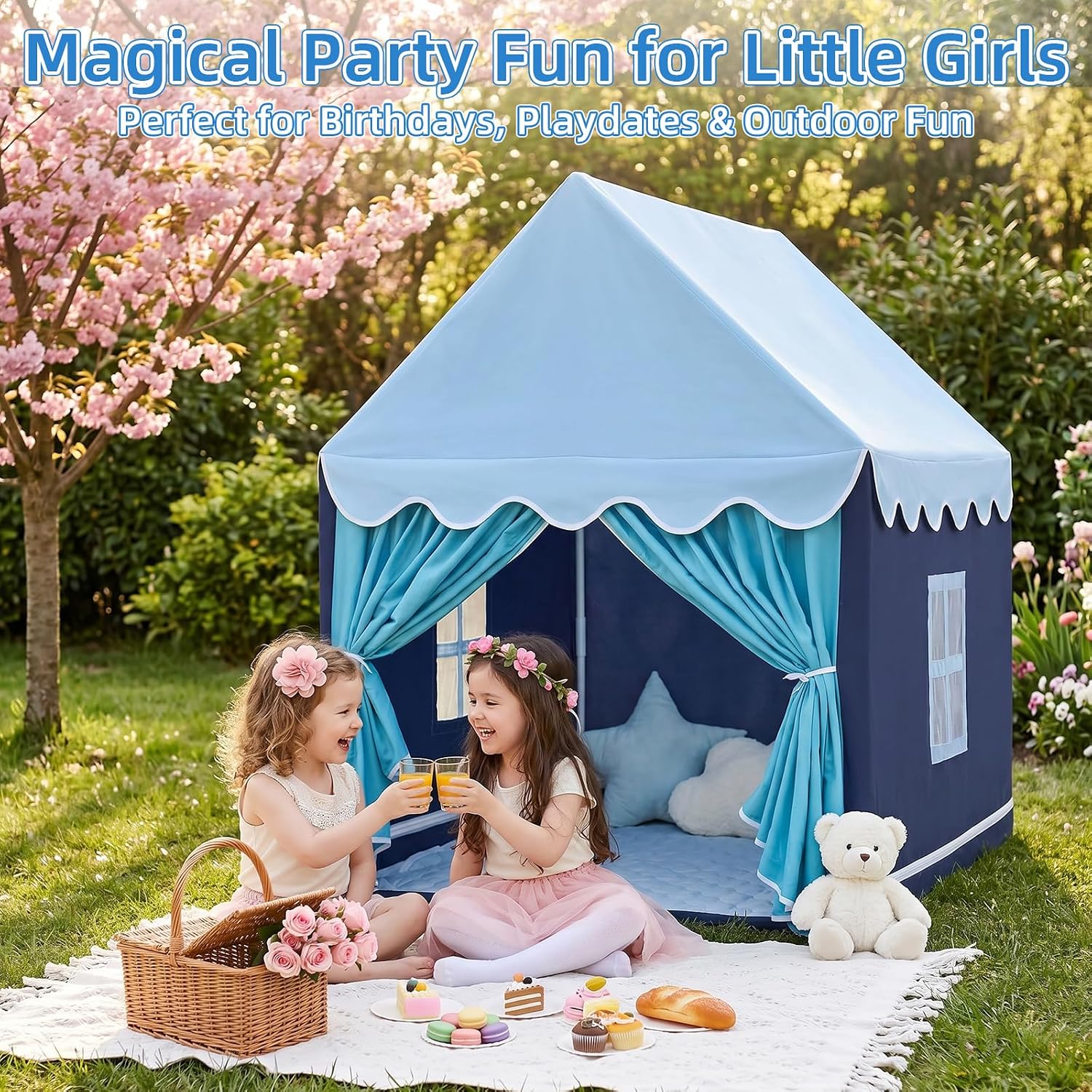 Thumbnail 6 de GeeSound B-HWLT-004 Kids Play Tent with Mat, Blue Polyester Princess Design