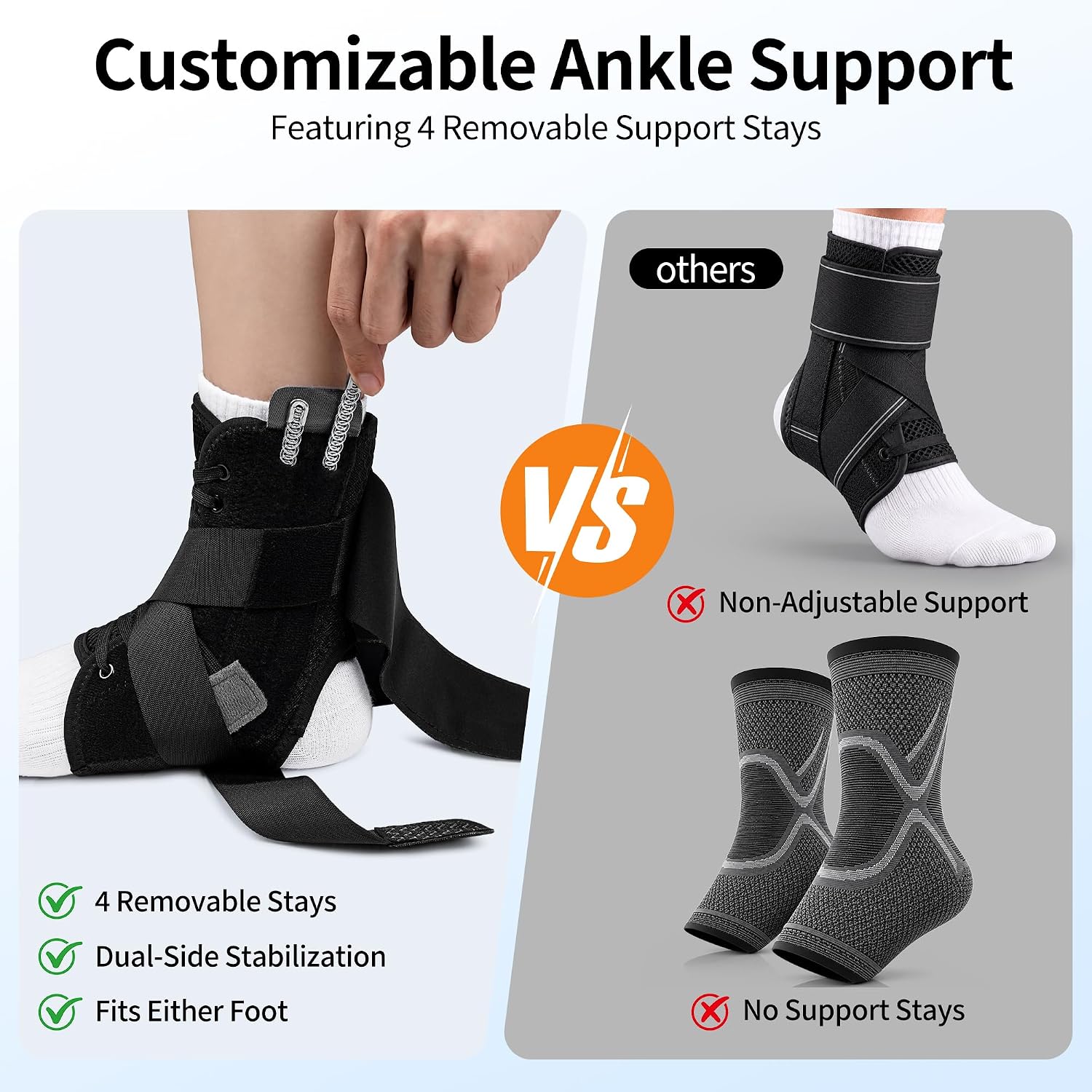 Detalle de SNEINO Ankle Brace, Medium Black Lace-Up Support with Adjustable Straps