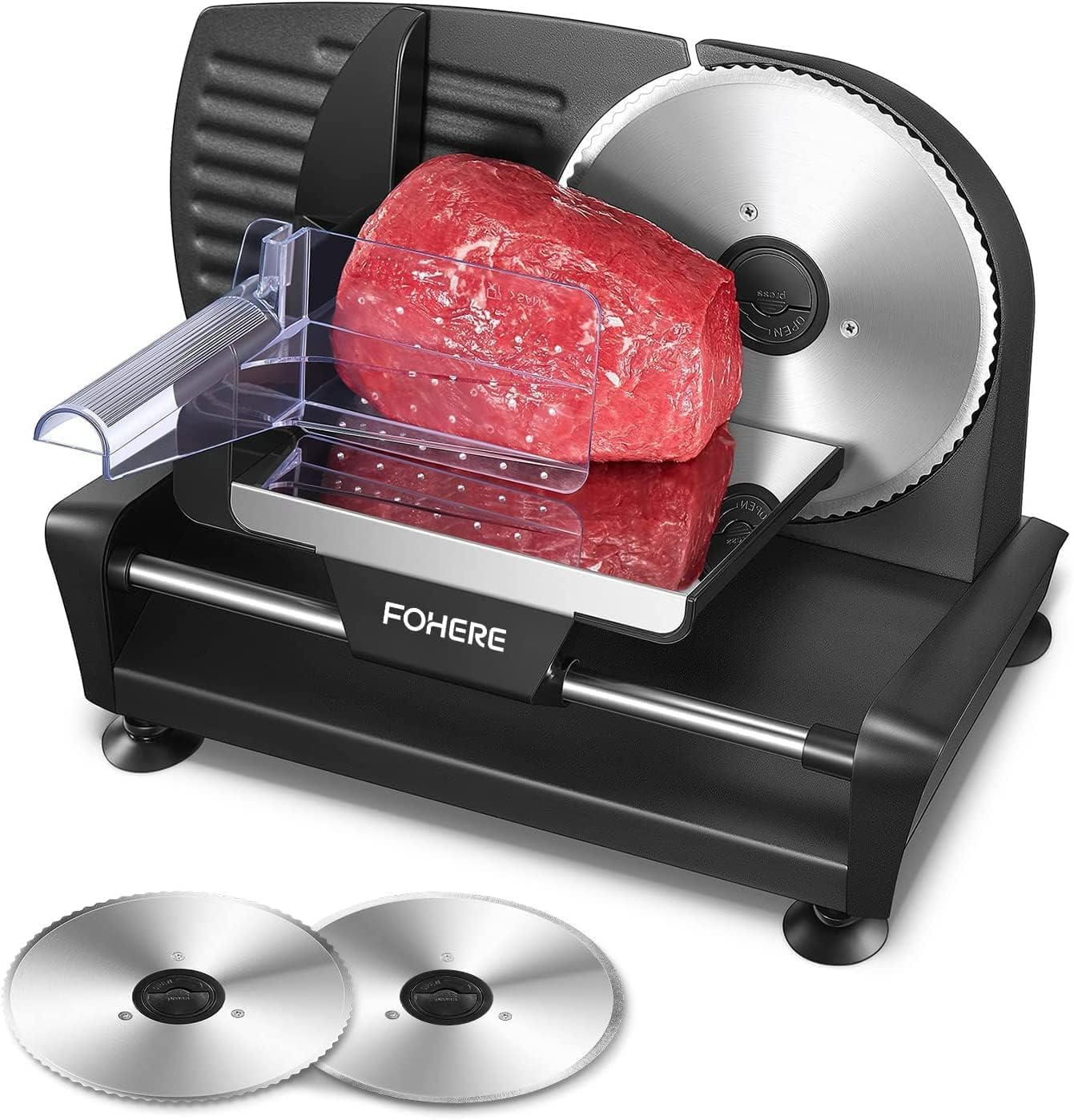 Detalle de FOHERE Electric Meat Slicer, 200W, Two 7.5-inch Blades, 0–15 mm