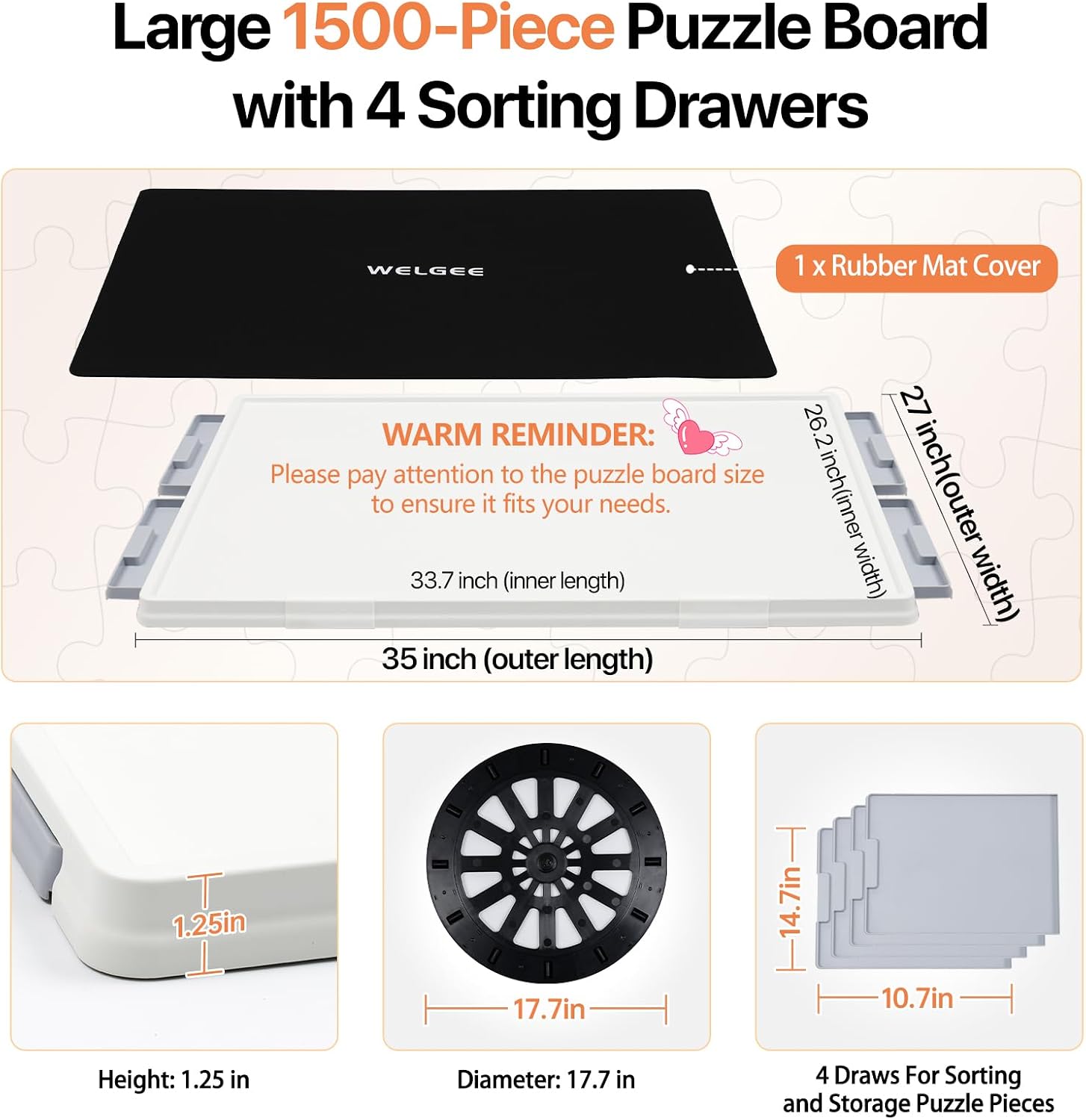 Detalle 2 de WELGEE 1500-Piece Tilting Rotating Puzzle Board 35x27