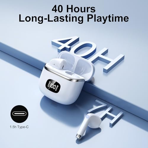Detalle de POMUIC Auriculares Inalámbricos Bluetooth 5.3 con 13,4 mm, pantalla LED e IPX7
