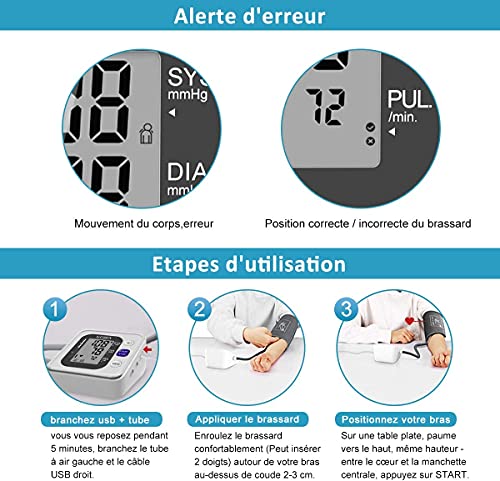 Thumbnail 5 de GPZON Tensiomètre Électronique Professionnel pour le Bras – Brassard 22–42 cm, Mémoire 2x120, Blanc
