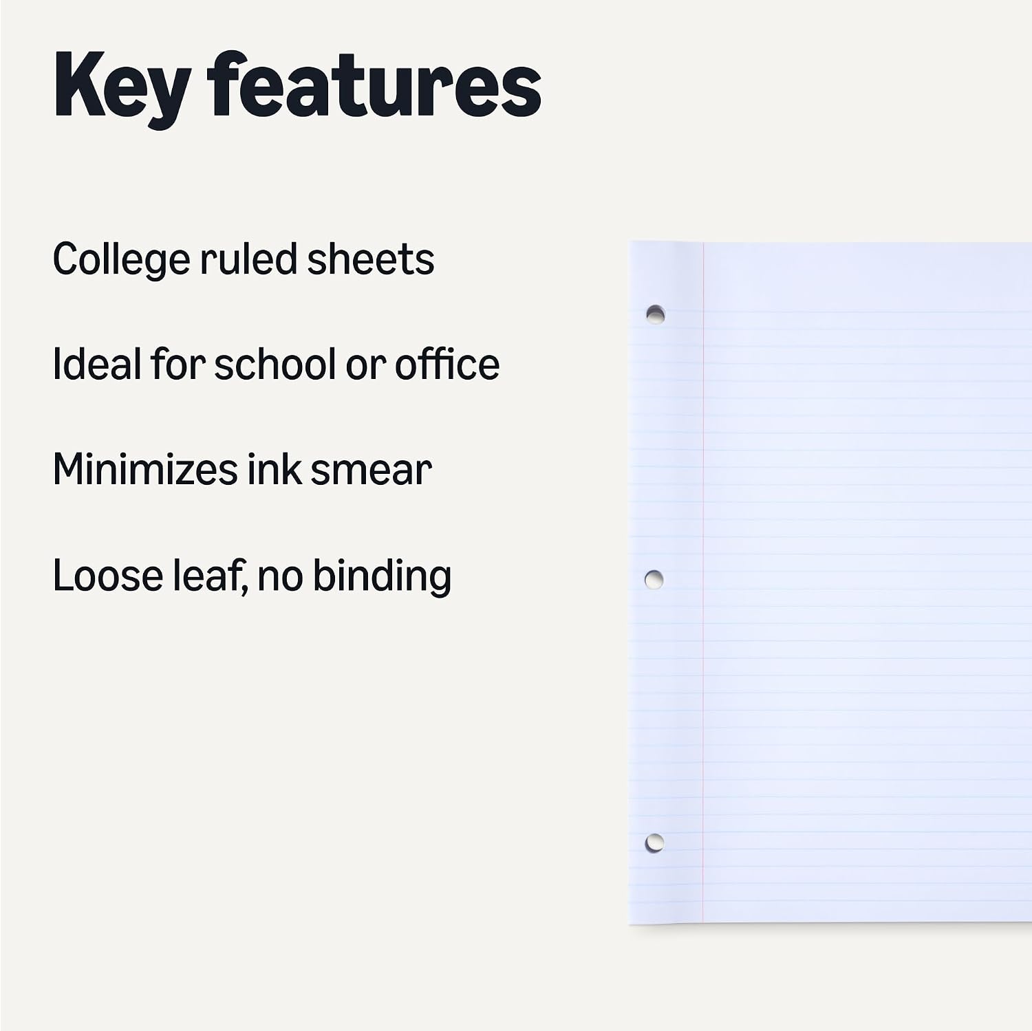 Thumbnail 1 de Amazon Basics Reinforced College Ruled Loose Leaf Paper — 150 Sheets, 11 x 8.5 inches