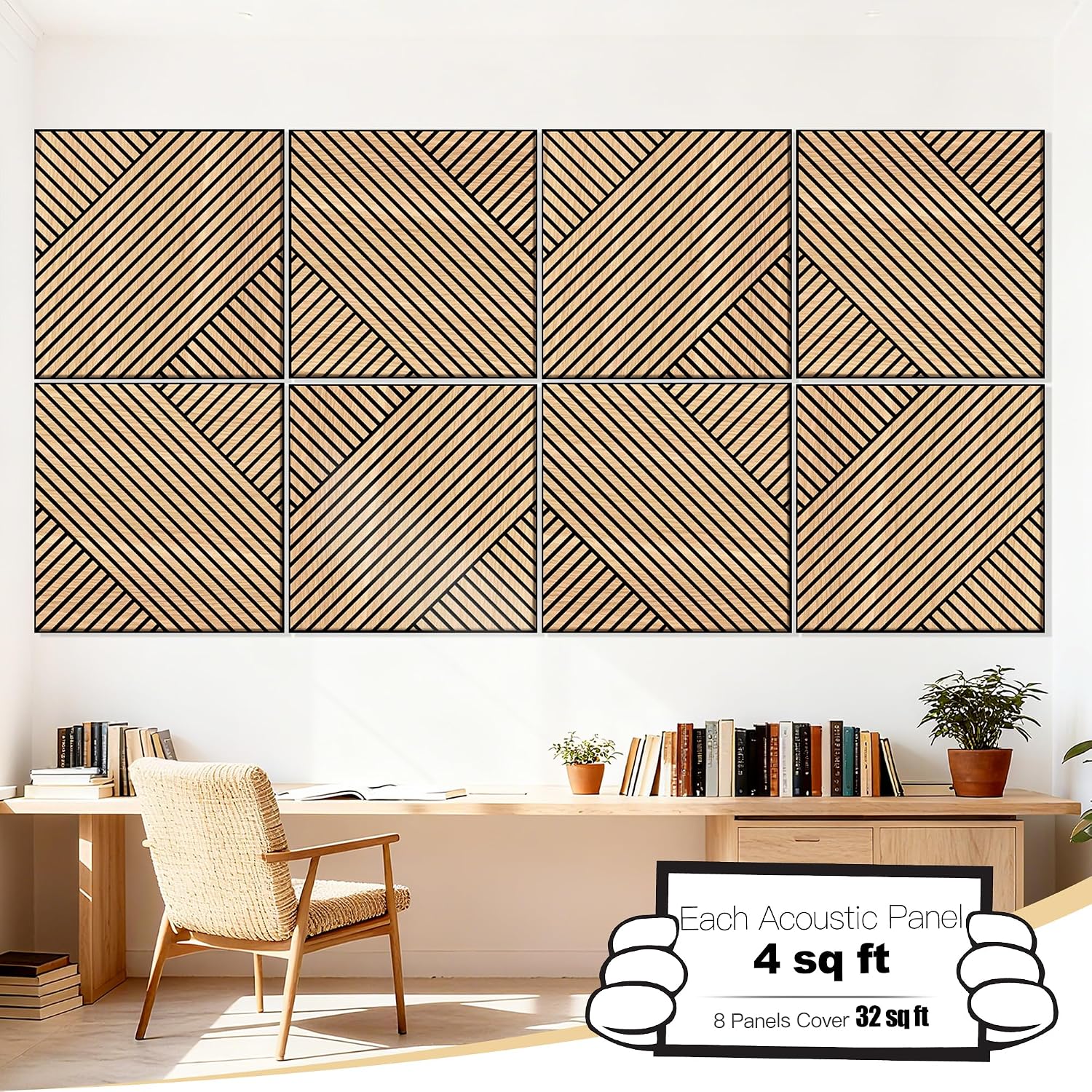 Detalle de Mollywell Acoustic Wall Panels, Natural Oak, 8 Pack, 23.6 x 23.6 in
