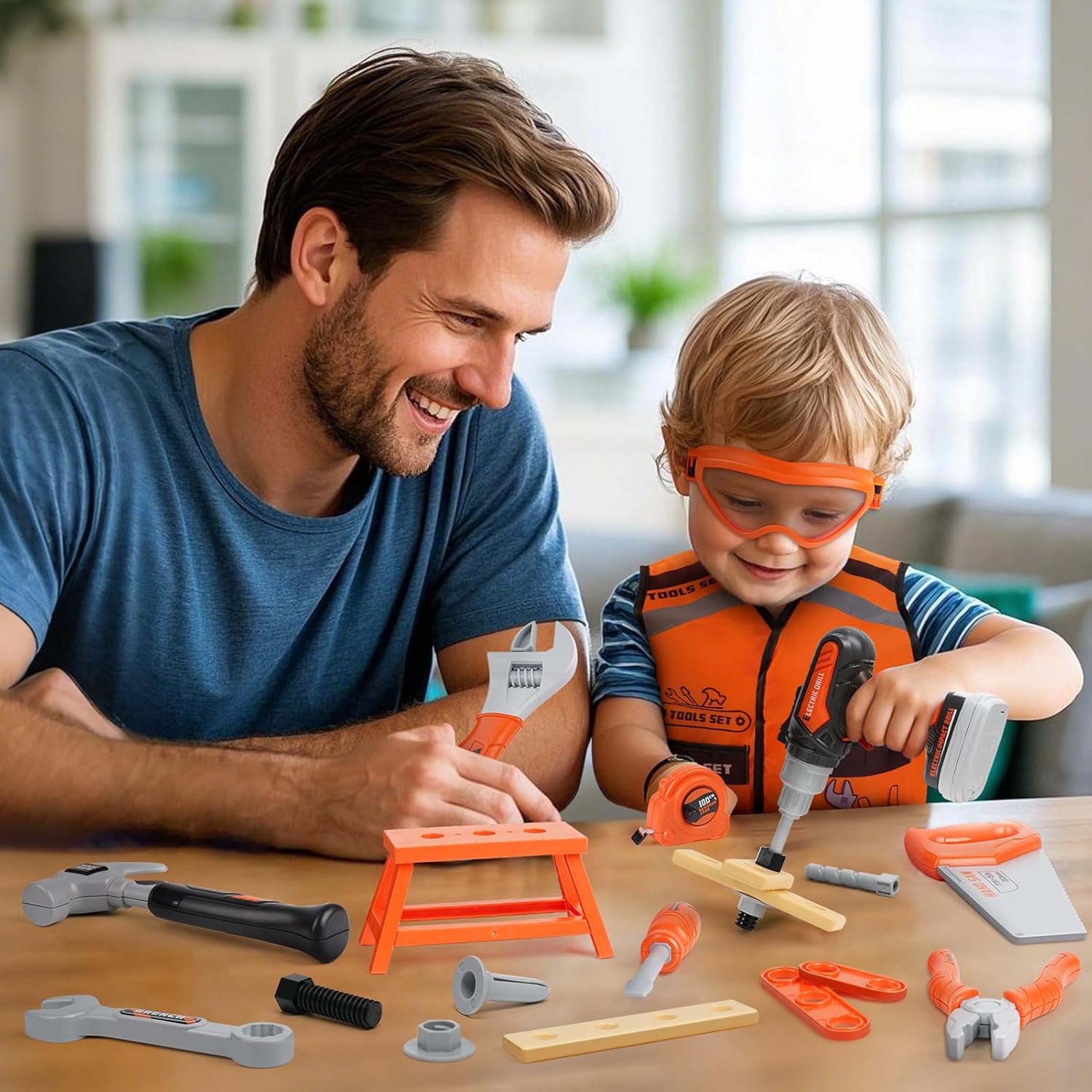 Thumbnail 1 de Vanplay 43-Piece Kids Tool Set with Electric Drill, Tool Bag and Vest – Pretend Play for 3+