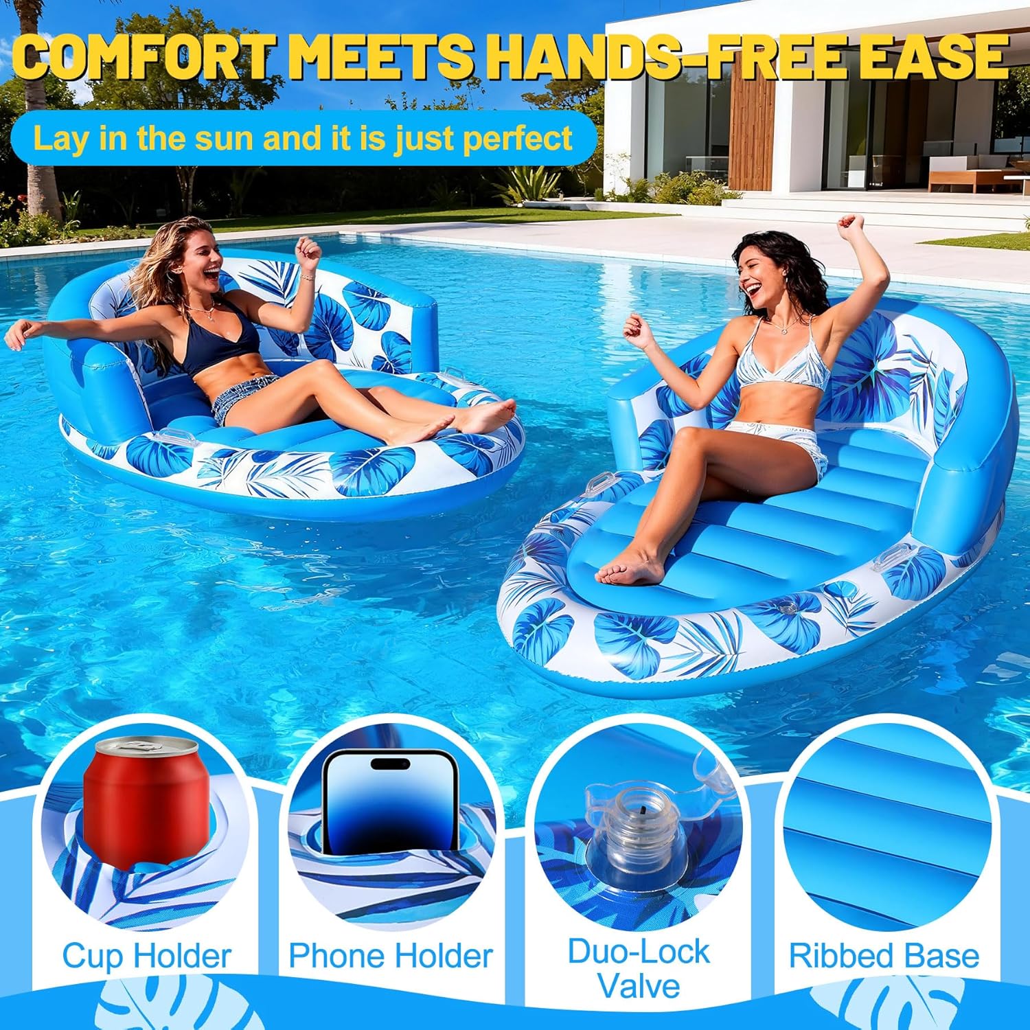 Detalle de Luxfero Matelas Gonflable Piscine Adultes 160 x 100 cm avec Dossier et Porte-Gobelet – Bouée Chaise pour Plage et Jardin
