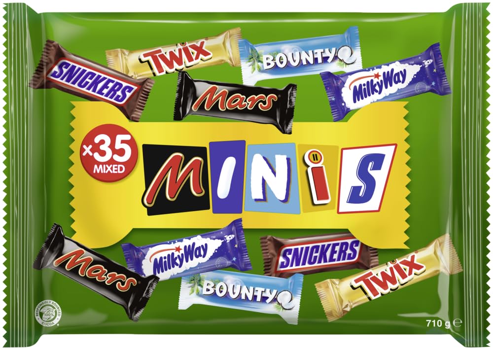 Detalle de Mixed Minis Schokolade Großpackung – 710 g mit 35 Mini-Riegeln (Mars, Snickers, Bounty, Twix, Milky Way)
